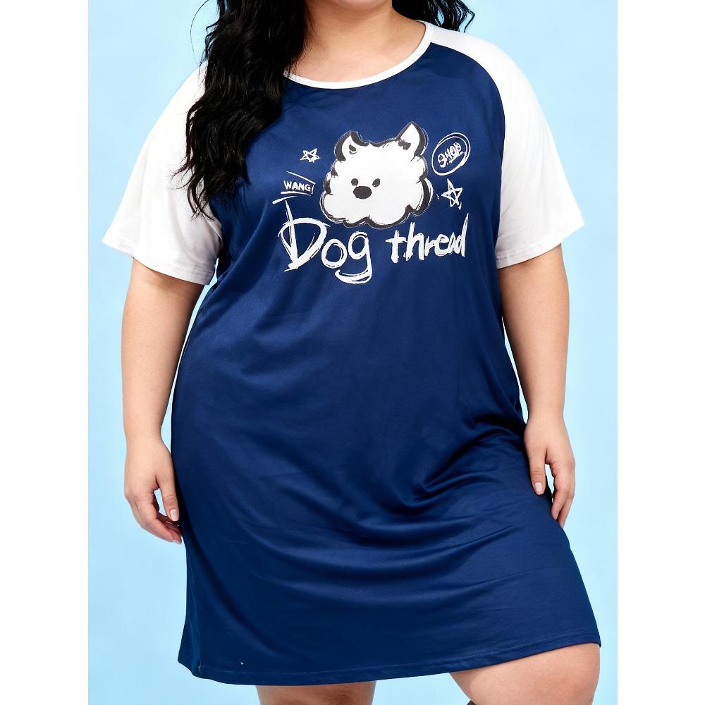 Plus Size Women s Spring Summer Cute Cartoon Dog Print Short Sleeve T-Shirt Sleep Dress Nightgown S