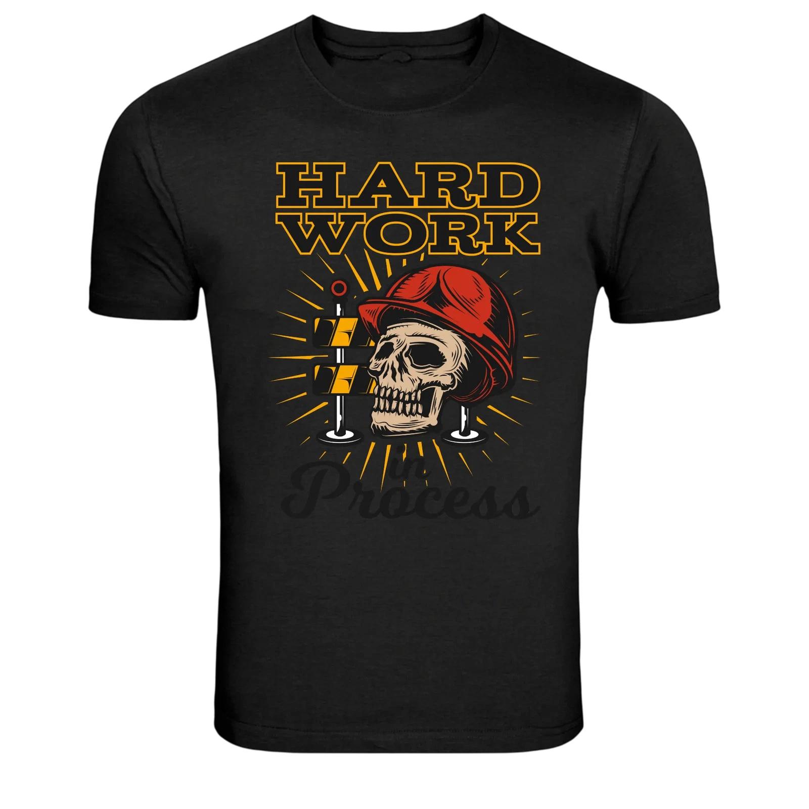 Hard Work In Process Construction Skull Worker Graphic T-Shirt L