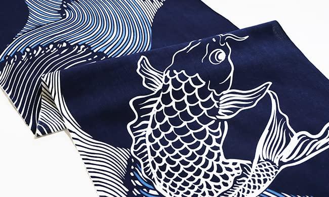 Dyeing Anbo Hand Towel Flowing Waves and Navy Authentic Made in 35cm x 100cm "Sometsuke Carp" Blue, Dyed, 100% Cotton, Tokuoka, Japan,