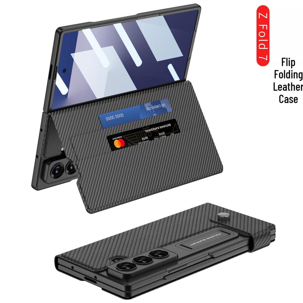 Samsung Z Fold7 Leather Wallet Case with Stand, Card Slot, and Protective Film
