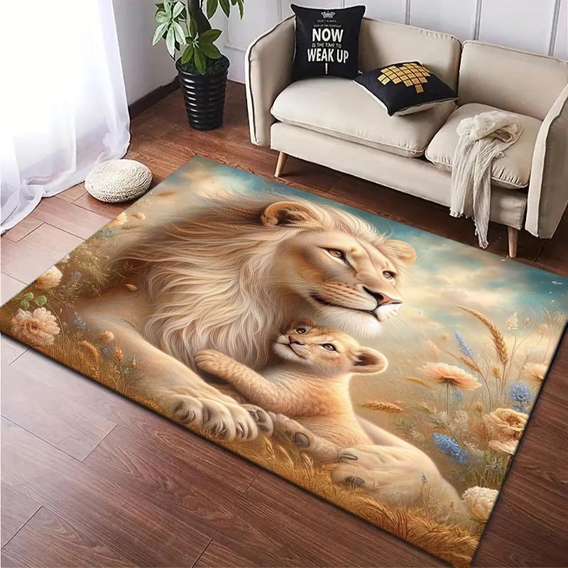 1PC Lion pattern printed Carpet Rug for Living Room Bedroom Home Sofa Decoration,Non-slip Floor Mat Floor mat