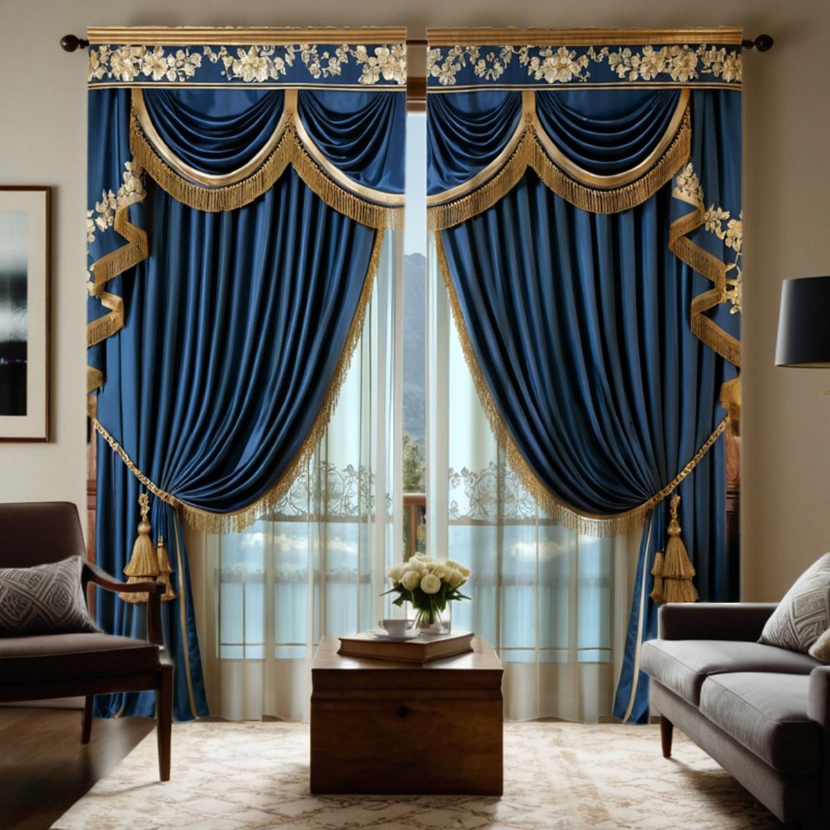 

2-piece HD digital blue floral curtain head luxury atmospheric curtain home decoration style decoration living room bedroom wear W52H63inchW132H160cm