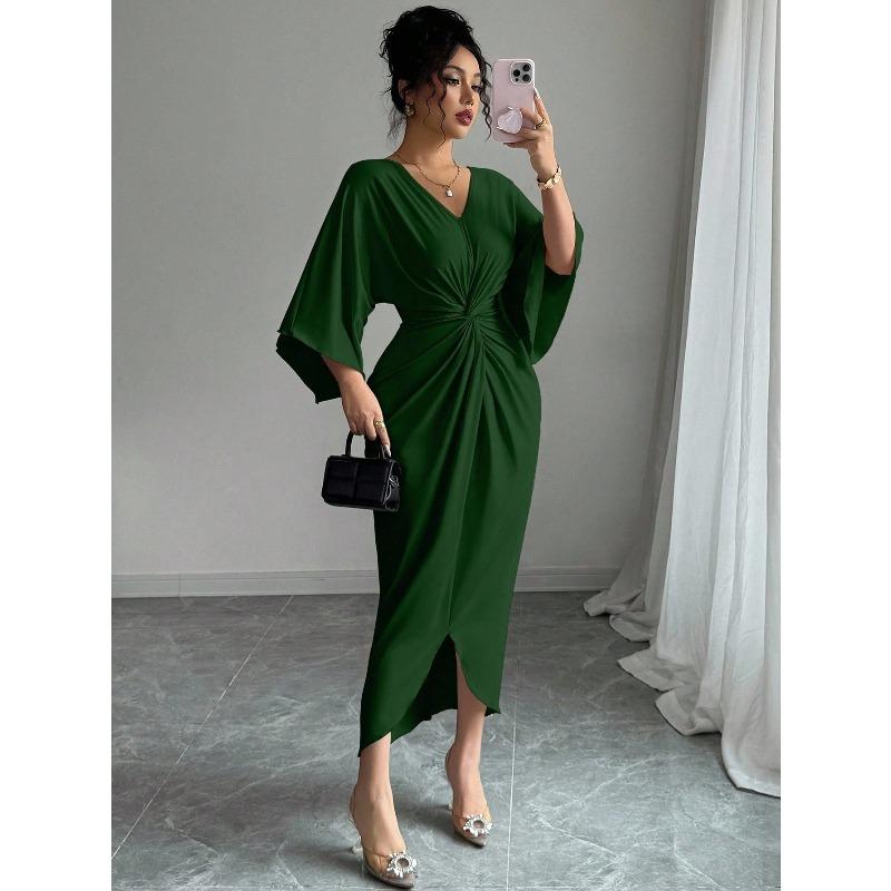 Summer New Style Pure Erotic and Laid-back Lace-up Knot-cut Waist Cinched Figure-hugging Sexy V-neck Dress