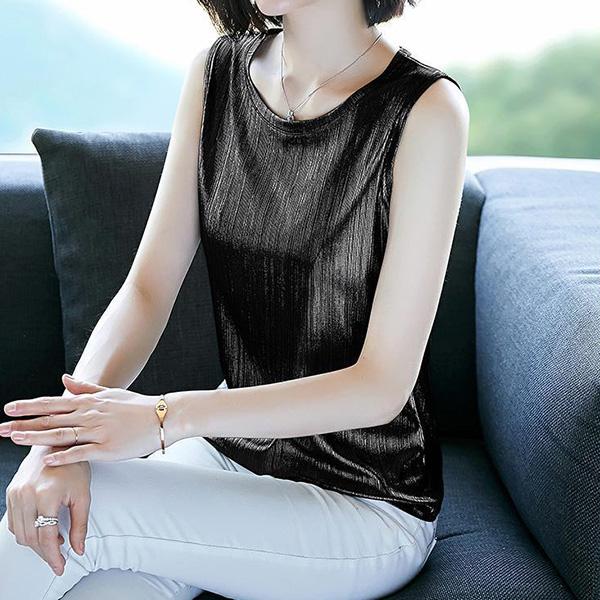WTEMPO Elegant Shiny Ice Silk Sleeveless Vests Women's Spring Summer Loose Large Size Solid Color Outerwear Tops