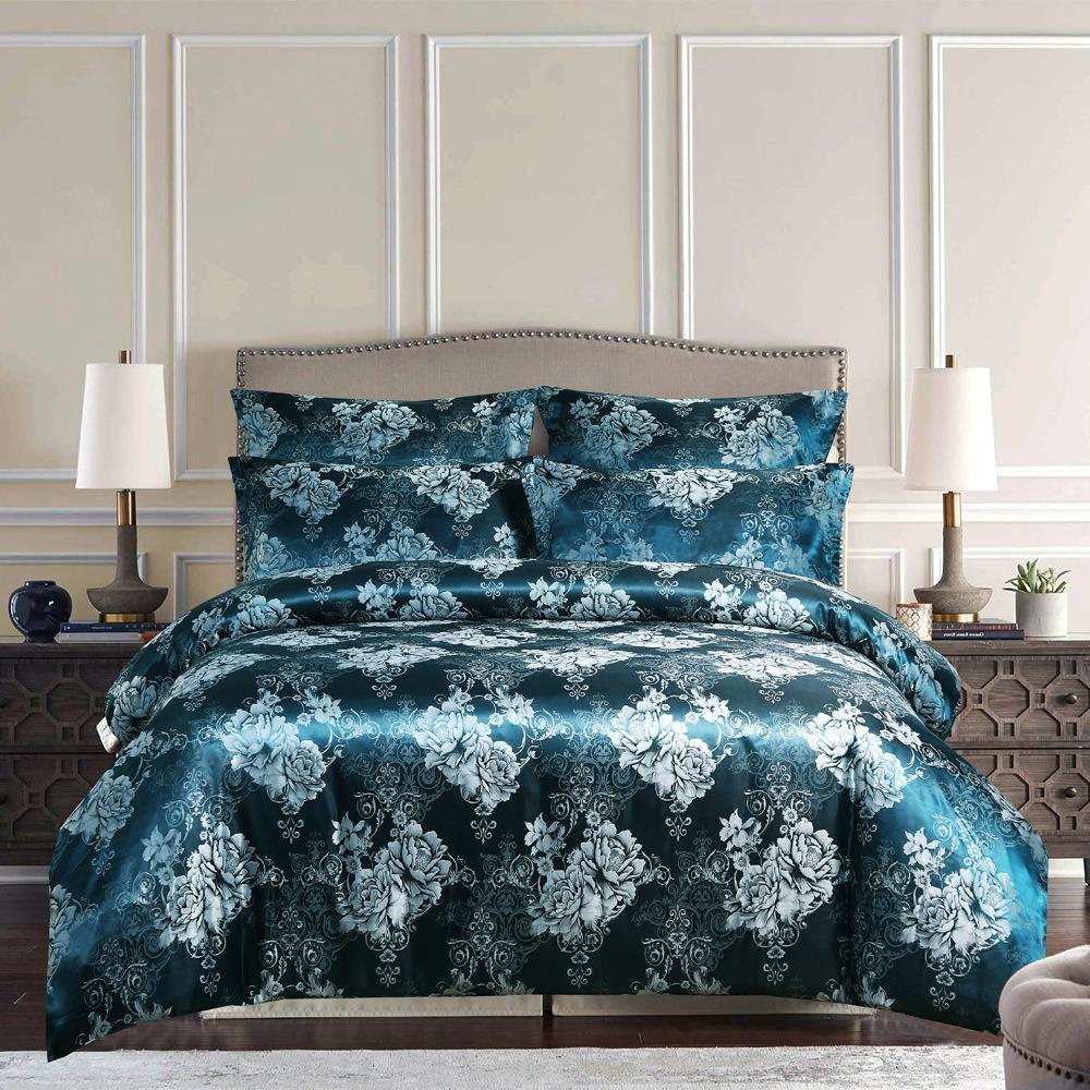 

Duvet Cover Set with Pillow Case Silk Glossy Double Bedding Set Quilt Cover Queen/King Couple or Single Bed Comforter Sets 135x200cm 2pcs