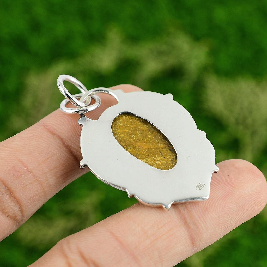 Daughters Day Sale Sterling Silver Ocean Jasper Gemstone Bezel Pendant Jewelry