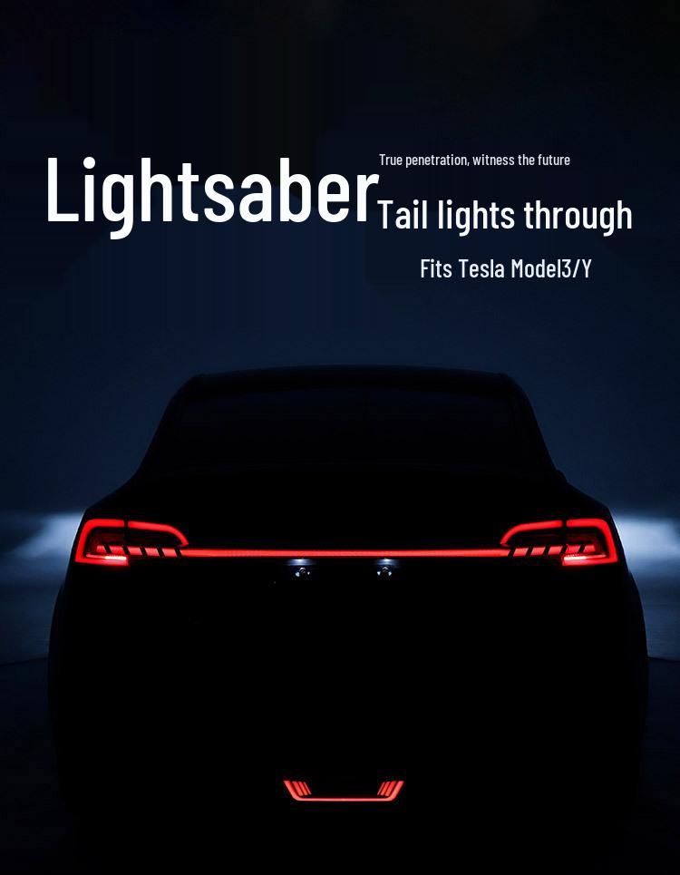 Compatible with Tesla Y/3 Tail Light Assembly, Saber-Style LED Running Lights & Flowing Turn Signals.