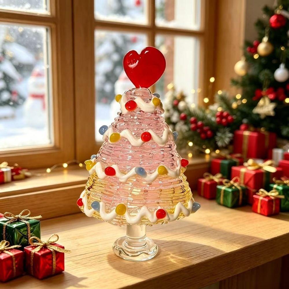 Home Decor Christmas Tree Figurines Brushed Glass Christmas Decoration Crystal Christmas Tree Gift