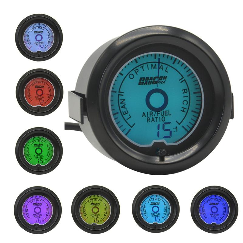 Dragon 52mm 2" Auto Car Air Fuel Ratio Gauge LCD Digital Display 7 Colors Light Narrowband Oxygen O2 Sensor Meter