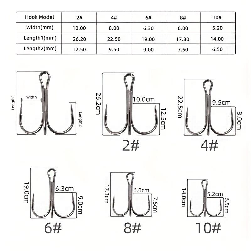 50pcs Barbed Fishing Treble Hooks Mix 2-10# High Strength Carbon Steel Hooks for Ice Sea Carp Fishing Lure Sharp Durable Tackle 260319