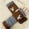 Knitted Fingerless Gloves Women Warm Gloves with Cute Embroidery Color Contrasting Breathable Knit Gloves