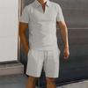Männer Sommer Hemd Shorts Set Knielangen Elastische Taille Kordelzug Shorts Einfarbig Revers Zipper Neck Kurze Ärmel Trainingsanzug Set