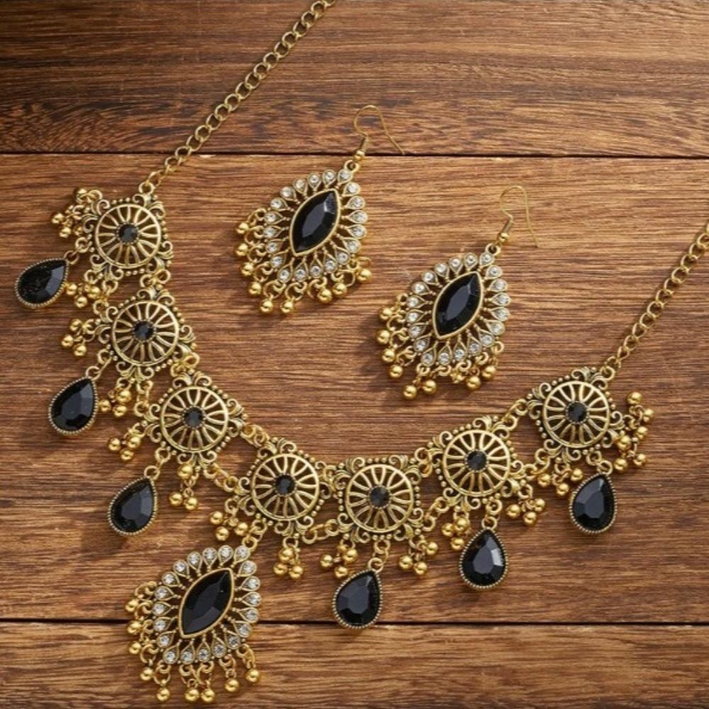Metal Necklace Earrings Set Bohemia Style Ethnic Style Necklace Set Rhinestone Jewelry Set Women