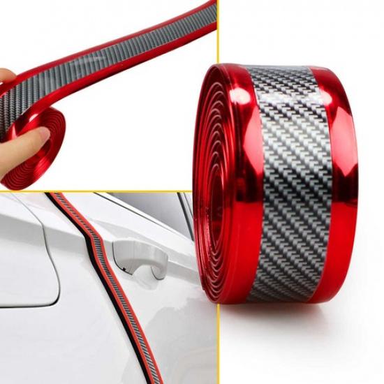 Red Car Carbon Fiber Door Plate Bumper Scuff Sill Cover Anti Scratch Sticker 2M
