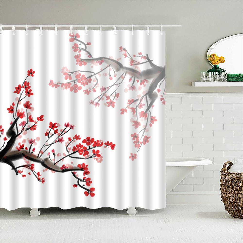 Shower Curtain Ink Painting Plant Flower Landscape 3D Printing Bathroom Curtain Polyester Waterproof Home Decor Curtain 180X180