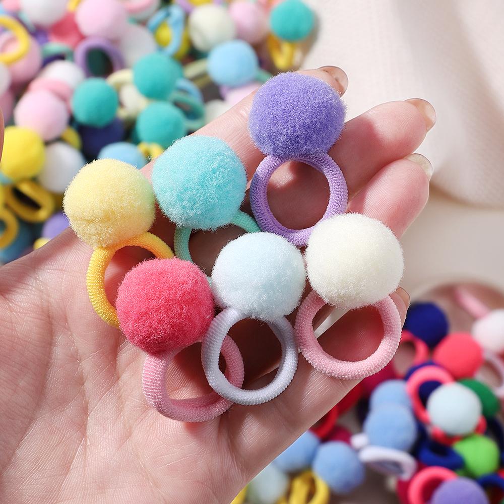10/20pcs Sweet Colorful Elastic Hair Bands Plush Ball Rubber Band for Baby Girls Scrunchie Hair Ties Clip Kids Hair Accessories