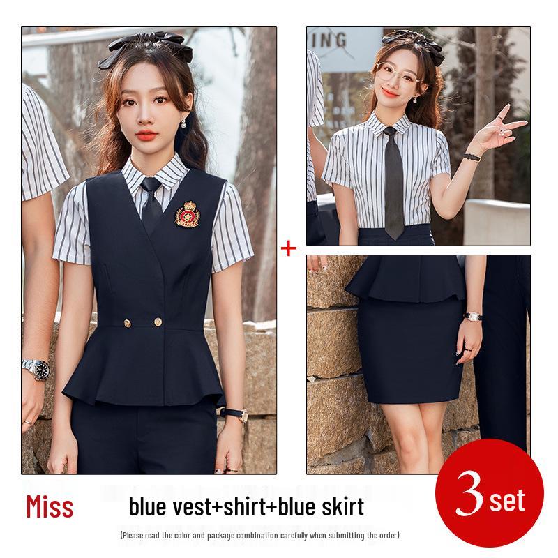 Women's Professional Autumn JK Uniform Vest Set for KTV, Hotel Front Desk, and Waitstaff