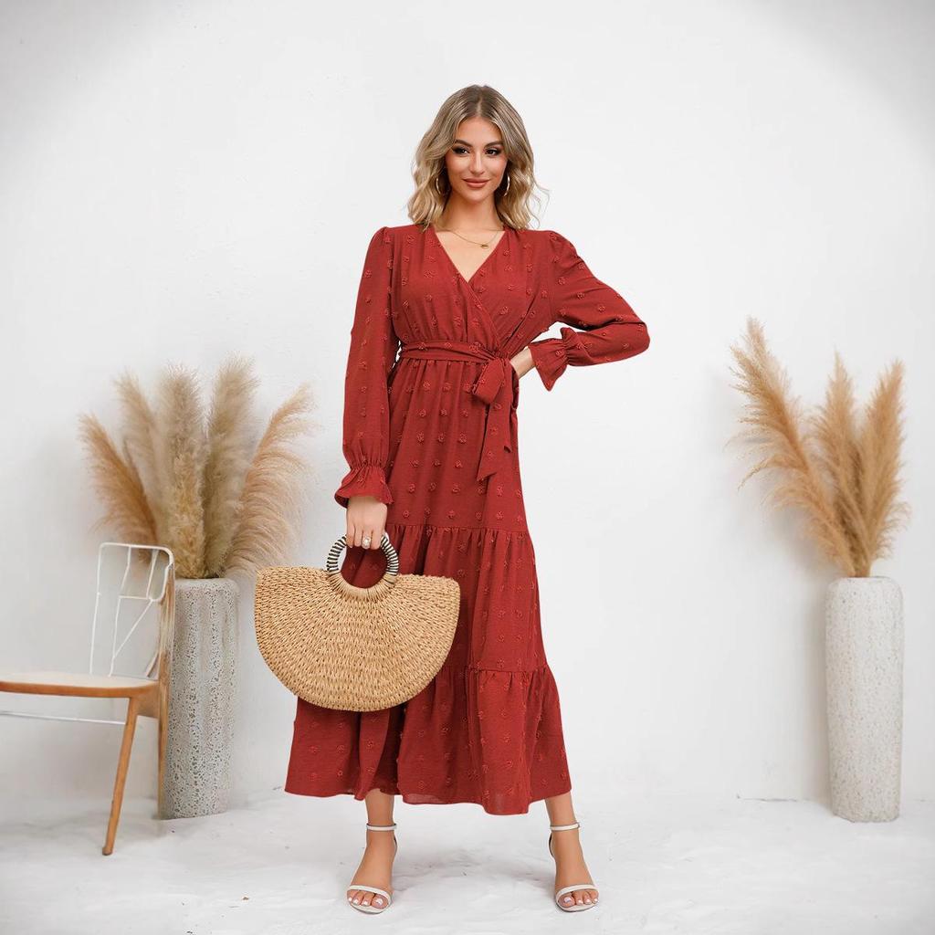 Women's Solid Color Big Swing Casual Long Dress for Autumn/Winter 2023