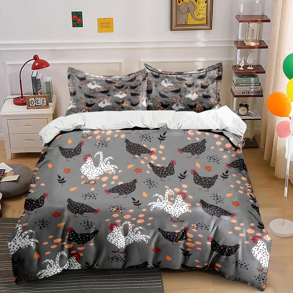 Farmyard Chicken Pattern Bedding Duvet Cover Set (1*Duvet Cover 2*Pillowcases, without duvet insert)