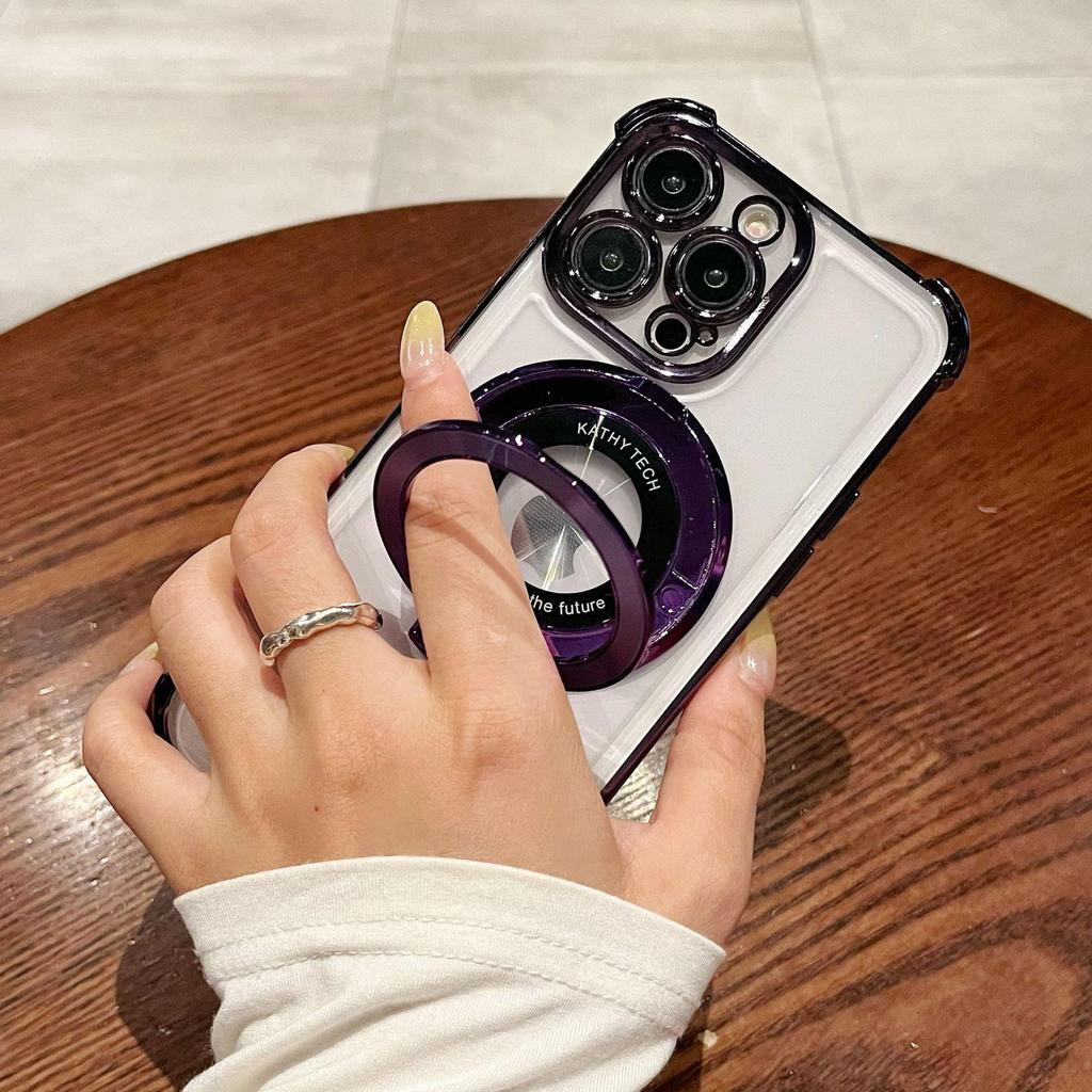 Electroplated Magnetic Stand for iPhone 13/15/16PRO Drop-Proof Soft Case