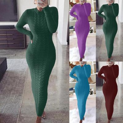 Vestido elegante de manga larga para mujer, vestido largo de fiesta con cuello redondo para otoño e invierno, vestido largo de fiesta de discoteca de una pieza