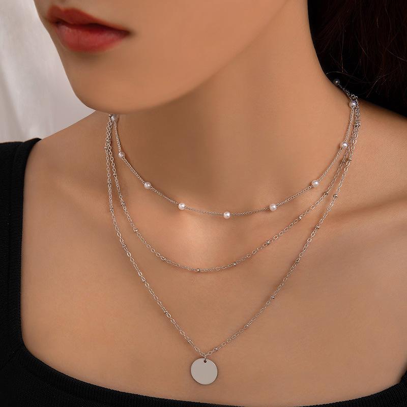 Accessories Simple ins wind Y-shaped necklace, disc gold coin pendant choker sweater chain necklace accessories women