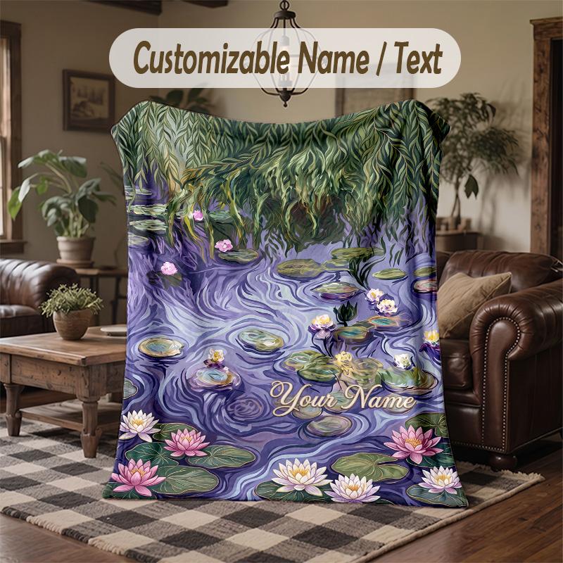 Vinyl Records Artwork Theme Throw Blanket Custom Name Text Personalized Blanket Soft Cozy Blanket for Home Sofa Bed
