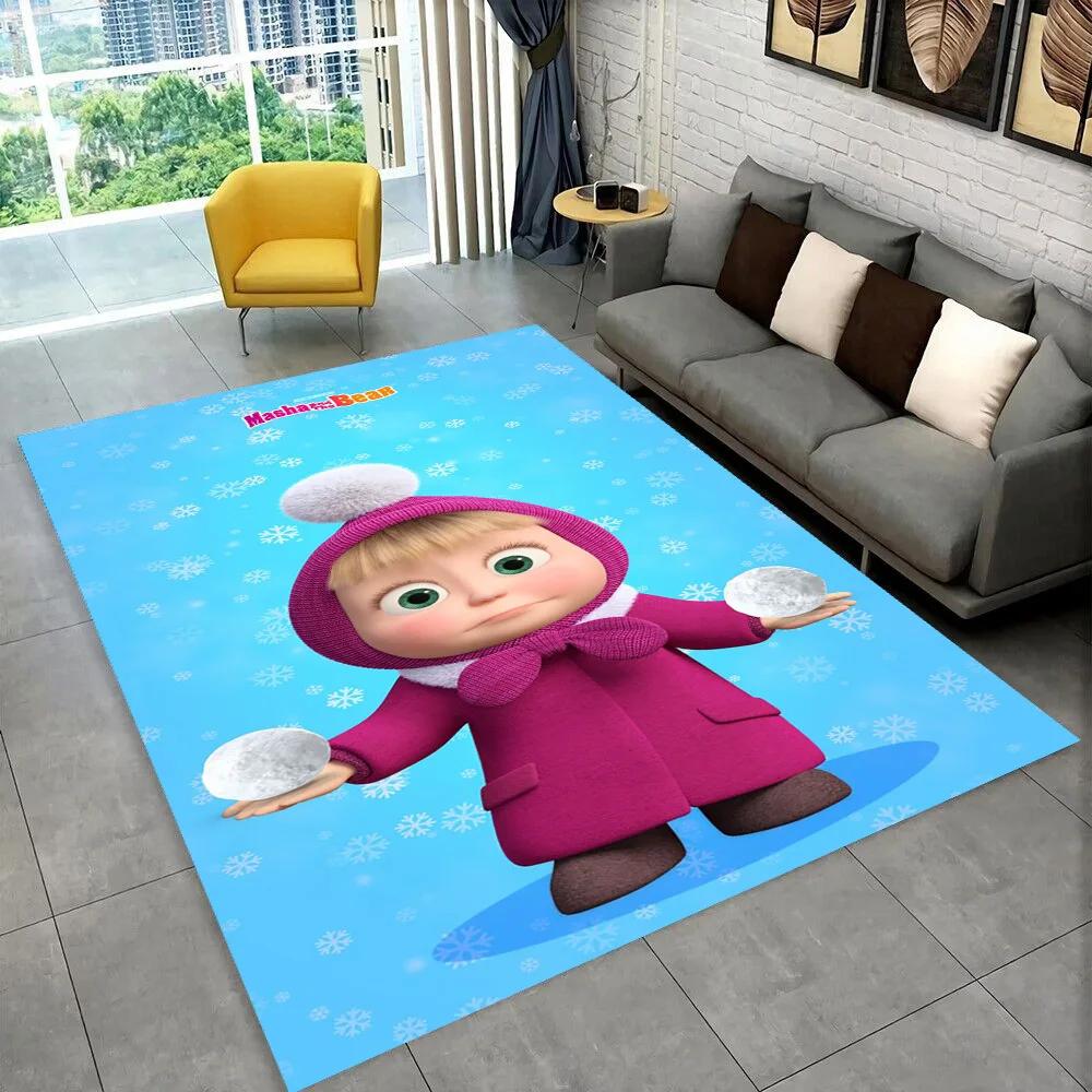 3D M-Masha Cartoon B-Bear Christmas Area Rug,Carpet Rug for Living Room Bedroom Sofa Doormat Decoration, Kids Non-slip Floor Mat