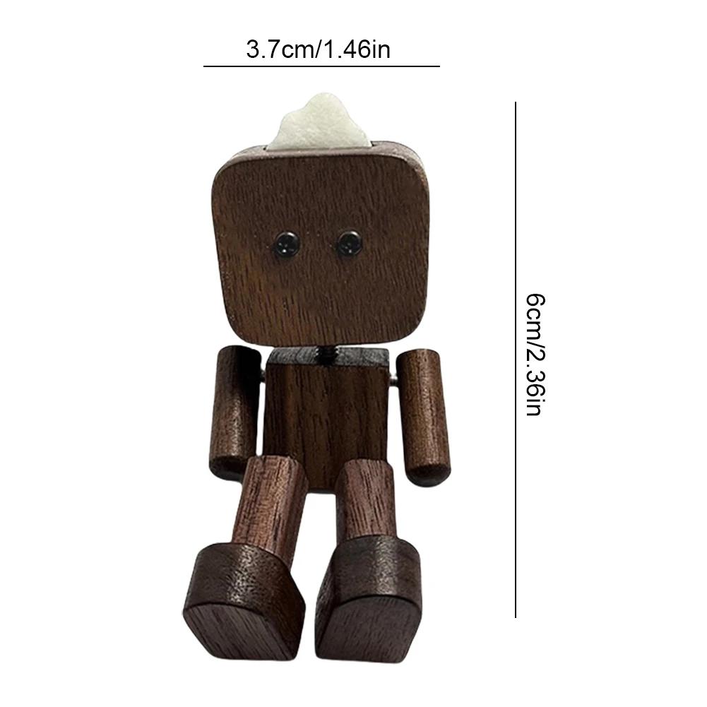 Shaking Wooden Man Figurine with Strong Base Cute Car Wood Ornaments Funny Wood Leg-swinging Robot Desktop Decor for Home/Office