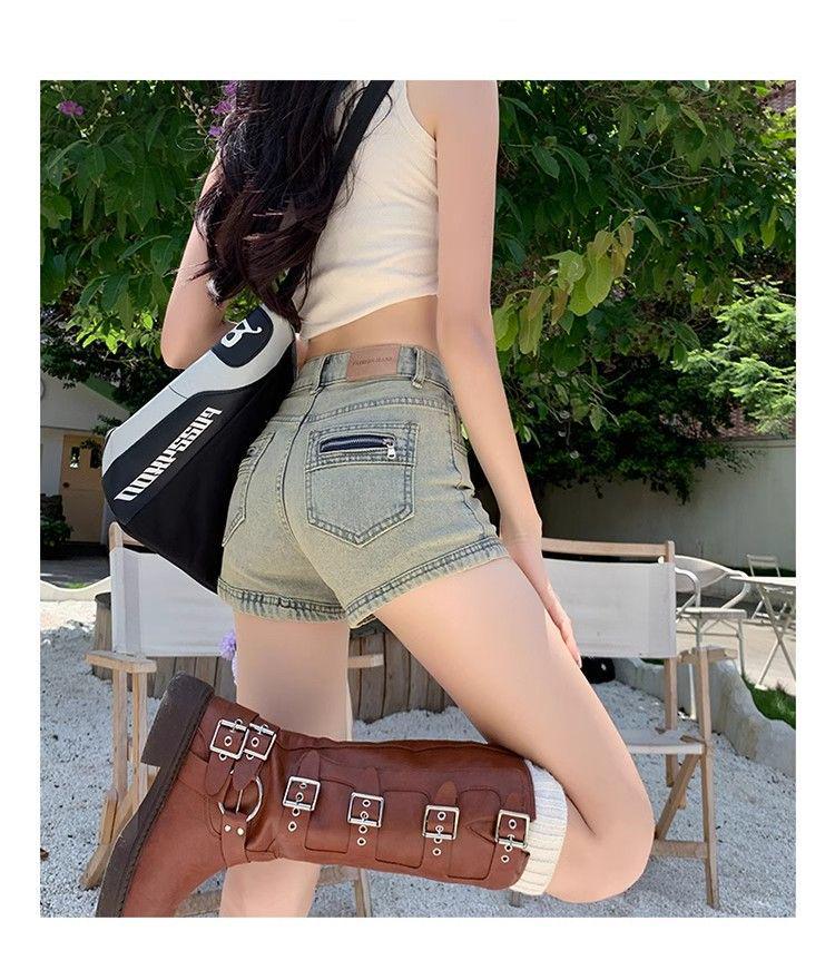 Summer 2025 Women's High-Waisted Stretch Denim Shorts - Slimming A-Line Hot Pants