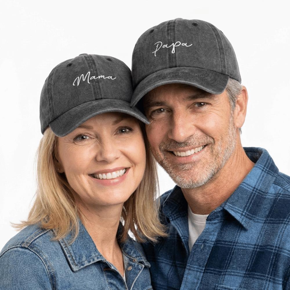 Washed Cotton Parents Couple Baseball Hats Vintage Baseball Cap Mama Papa Embroidery Caps Gift