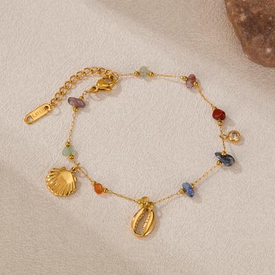 2026 Européen et Américain INS Style Océanique de Niche Bracelet Haut de Gamme pour Femme Coquillage Pierre de Couleur Polyvalente Bijoux en Acier Titane