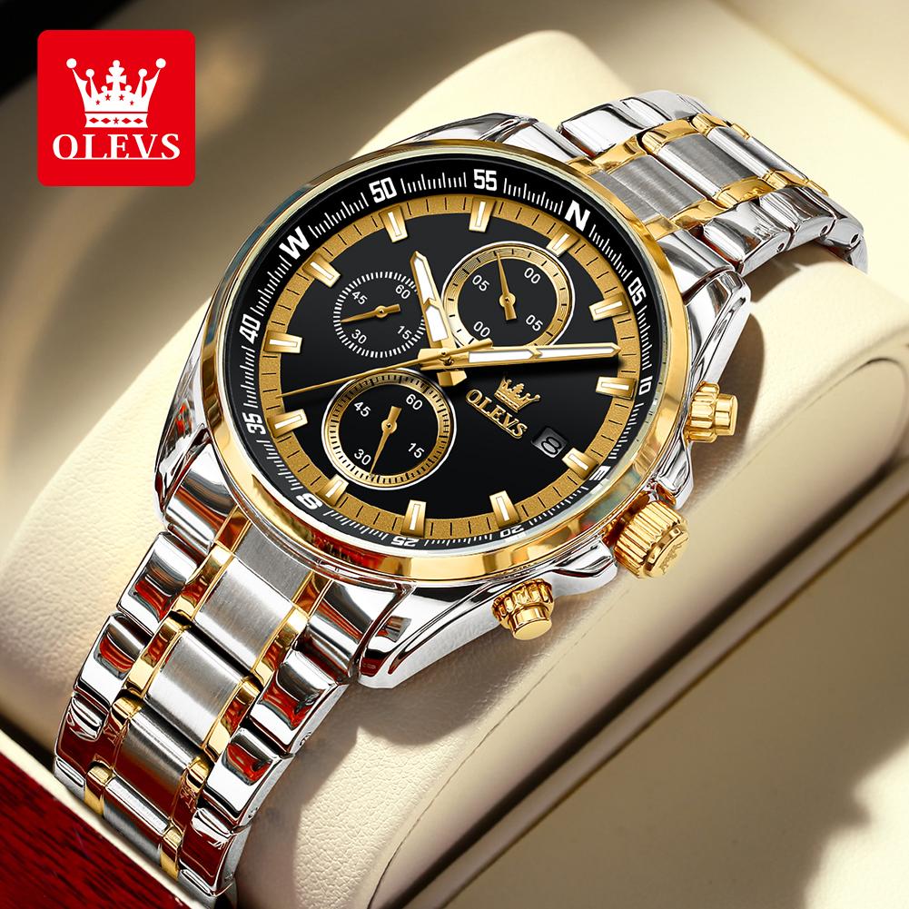 OLEVS TY713 Watches For Man Original Stainless Steel Multifunctional Quartz Watch Waterproof Luminous Date Watches Box Gifts
