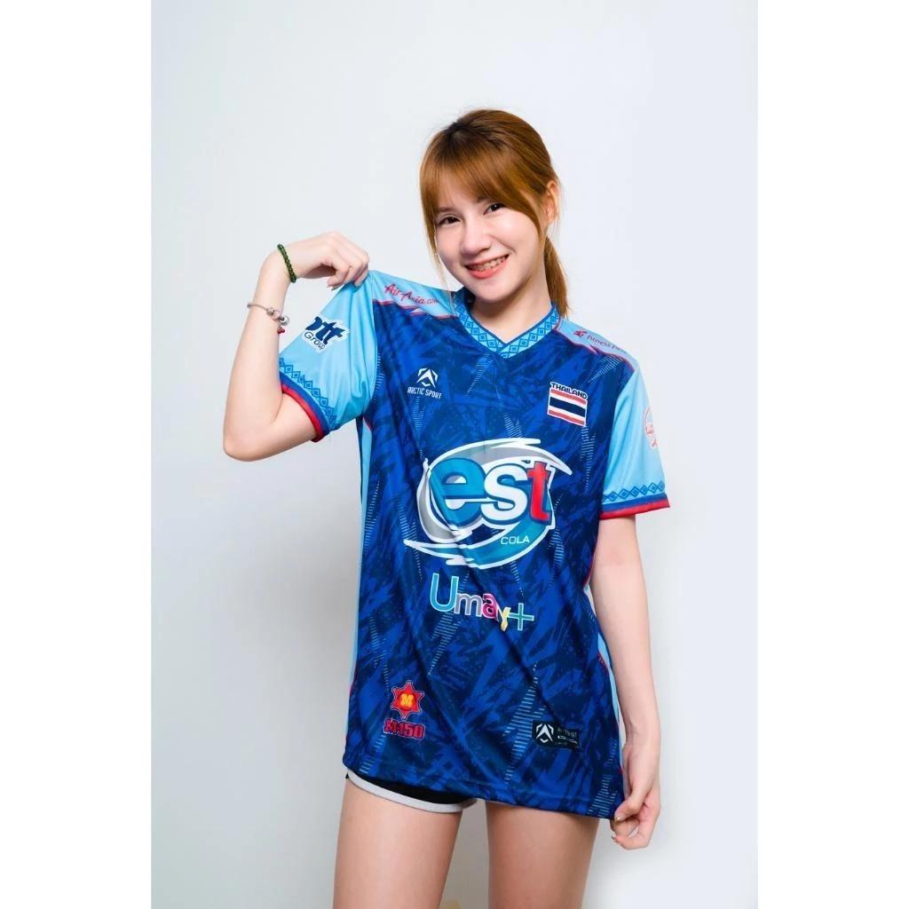 THAILAND National Volleyball Men Training JERSEY CHEER Fan Print Quick Dry V Neck Shirt Short Sleeve Uniform Thailand Logo Unisex Sport Indoor