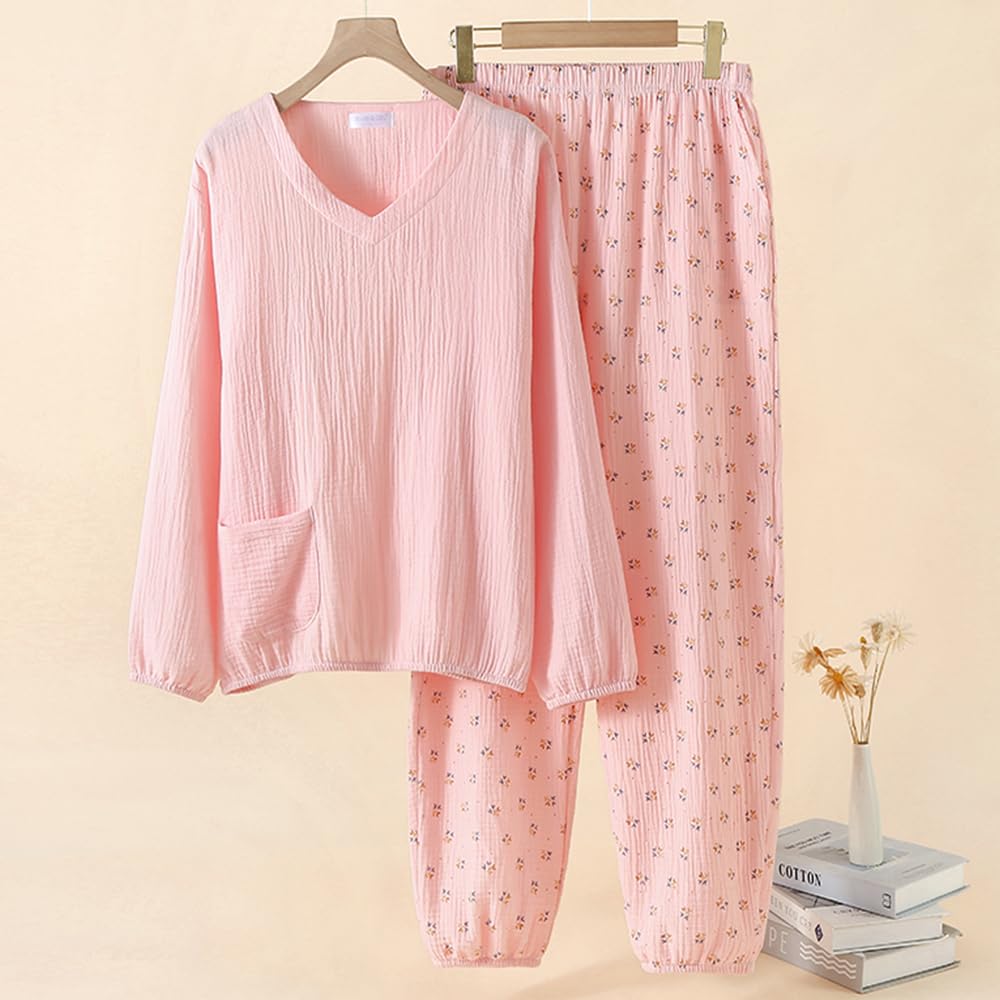 Marshmallow Double Comfortable Loungewear Women's Spring/Summer Pajamas, 100% Cotton, Gauze, V-Neck, Moisture-Wicking, Quick-Drying, Sleepwear, (JP,