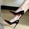 Nude high heels women's autumn new temperament black niche autumn and winter patent leather black single shoes stiletto heel