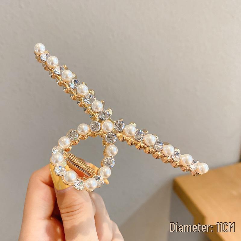 Korean-Style Pearl Metal Hair Claw Clip - Simple, Large, Elegant Shark Clip for Girls