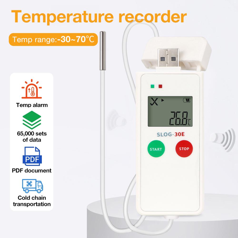 LCD Display USB Temp Data Logger 65000 Sets Datalogger PDF Report -30~70℃ Temperature Recorder for Food Medicine Cold Chain