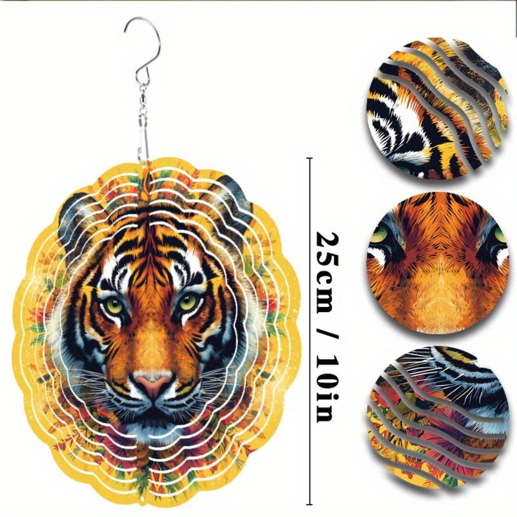 25.4cm Tiger Wind Chime with 360 Degree Hook Vibrant Metal Garden Decor for Outdoor Hanging Ornament Spring Summer Gift for Friends