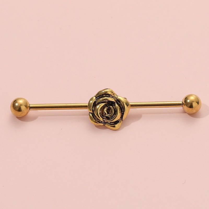 Stainless Steel Long Ear Bridge Piercing Jewelry With Small Gold Snake Bee Double Holes