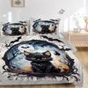 3pcs Noble Black Cat Art Printed Quilt Set - Includes 1 Quilt Cover and 2 Pillowcases, Machine Washable - Suitable for All Seasons.H071