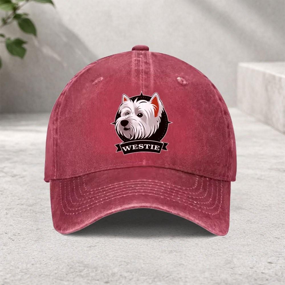 Westie Dog Head Graphic Washed Baseball Cap Unisex Vintage Cotton Snapback Hat Outdoor Casual