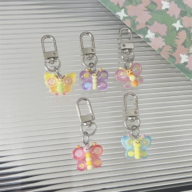 Cute Cartoon Colorful Smile Butterfly Keychain Resin Bag Charm for Women Girls Trendy Accessories for Friend