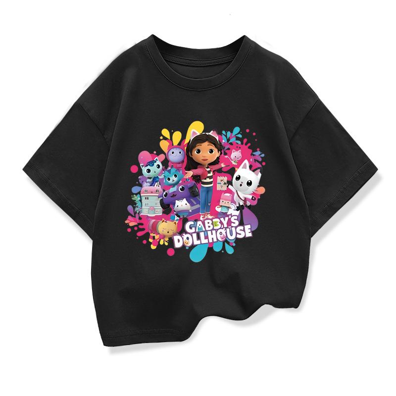 Summer Tee Girls Short Sleeve Tops Kawaii Gabbys Dollhouse T-shirt for Baby Girls Gabby Cats T Shirts Kids Children Clothing