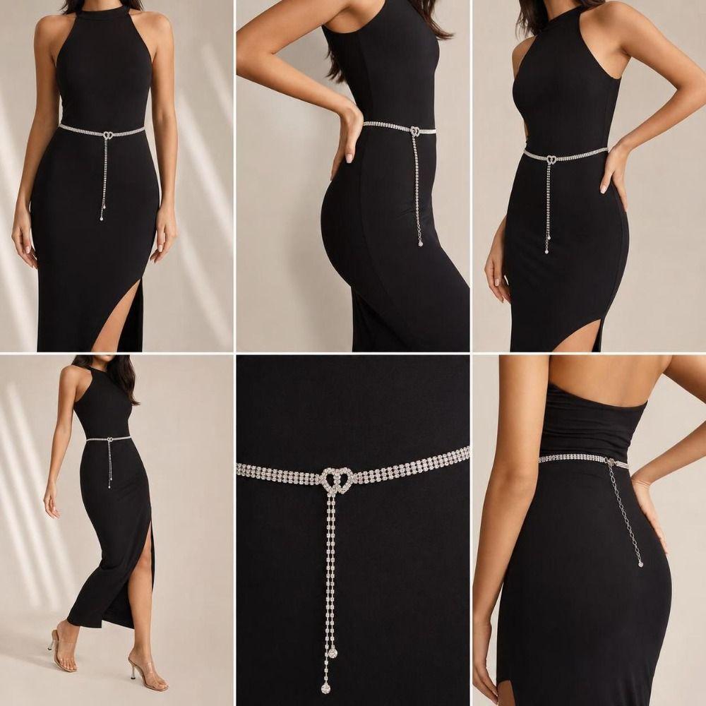 Metal Rhinestone Chain Belt Sparkle Gold Silver Body Jewelry Bling Waist Accessory Party Wear