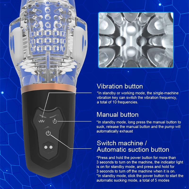 Automatic Sucking Male Vibration Masturbator Cup, Transparent Silicone Soft Pussy, Oral Blowjob Equipment Men Adult Supply 18+