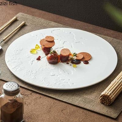 Felsstruktur Relief Keramik Flache Teller Runde Dessertteller Steakteller Servierteller Molekularküche Kreatives Geschirr