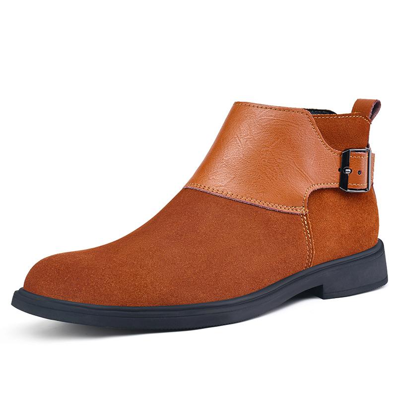 Fashion Genuine Leather Cowhide Retro Wedding Men Chelsea Boots Winter Dress Double Buckle Men Casual Ankle Suede Leather Boots Footwear