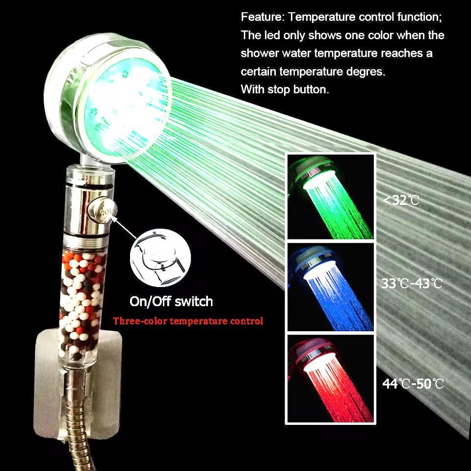 Soffione Doccia LED Anionico Pioggia SPA Controllo Temperatura Soffione Doccia Pressurizzato Risparmio Idrico 3/7 Colori Portatile Bagno Doccia