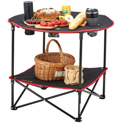Folding Table Camping Table 720X720X610 Mm, Folding Garden Table, 2-Layer Balcony Table, Multi-Purpose Table with 4 Drink Holders, 25 Kg Load Capacity